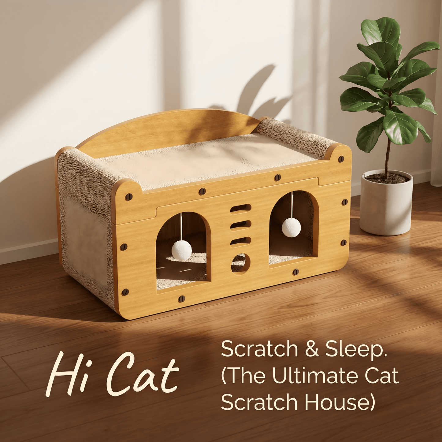 Multi-Style Double-Layer Cat House & Bed with Corrugated Cardboard, Interactive Toys & Ergonomic Support
