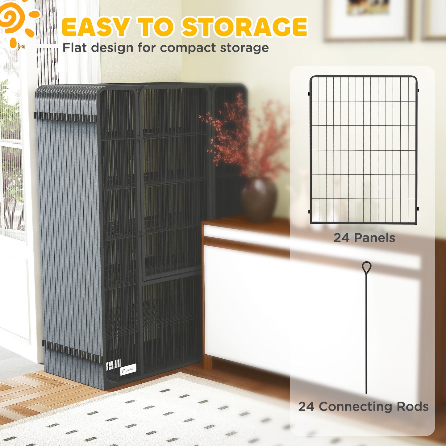 Indoor Outdoor Dog Playpen 24 Panels Lockable Door 44.5"H Pet Fence Black