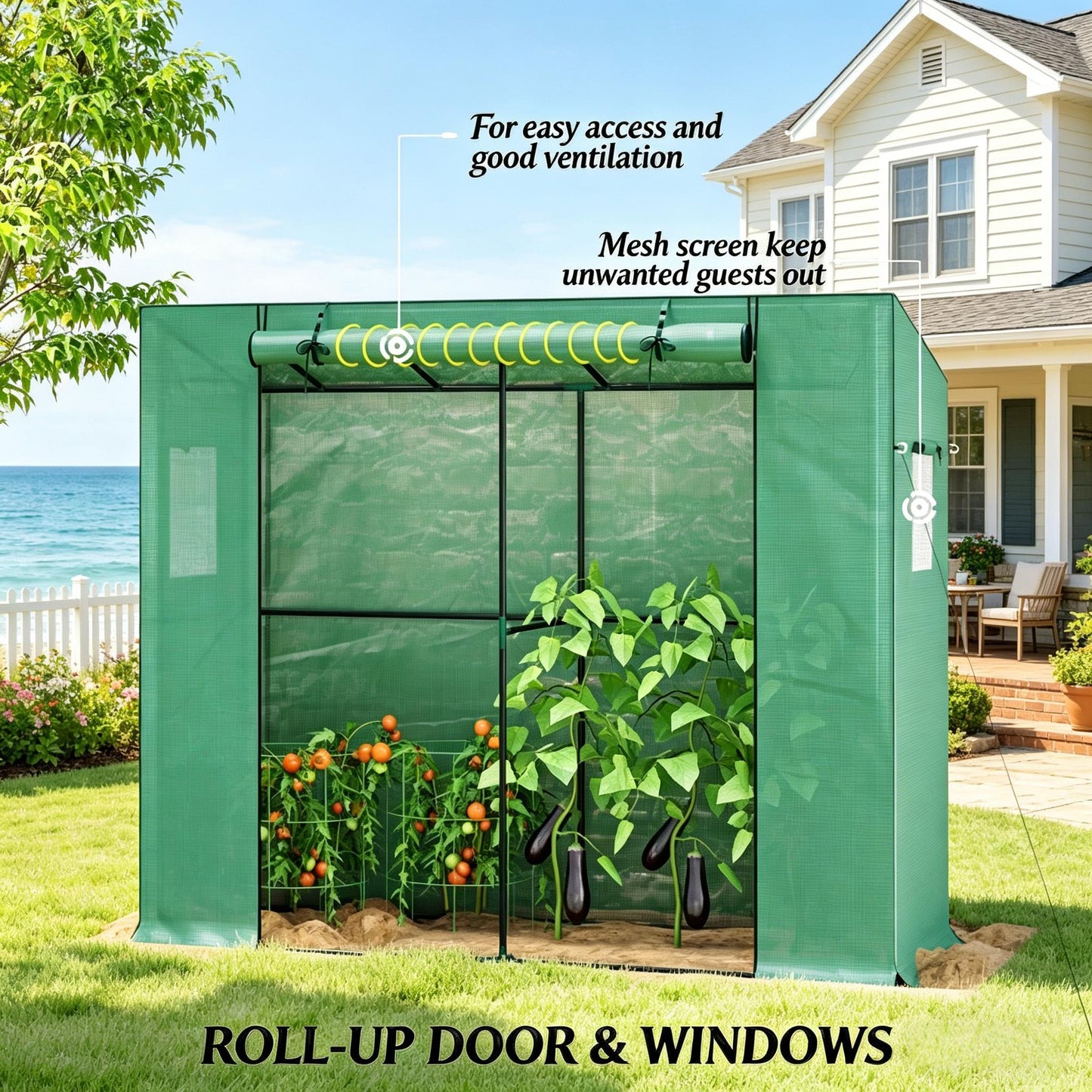 Portable Greenhouse with Roll-Up Door - Small Green, 78.7" L