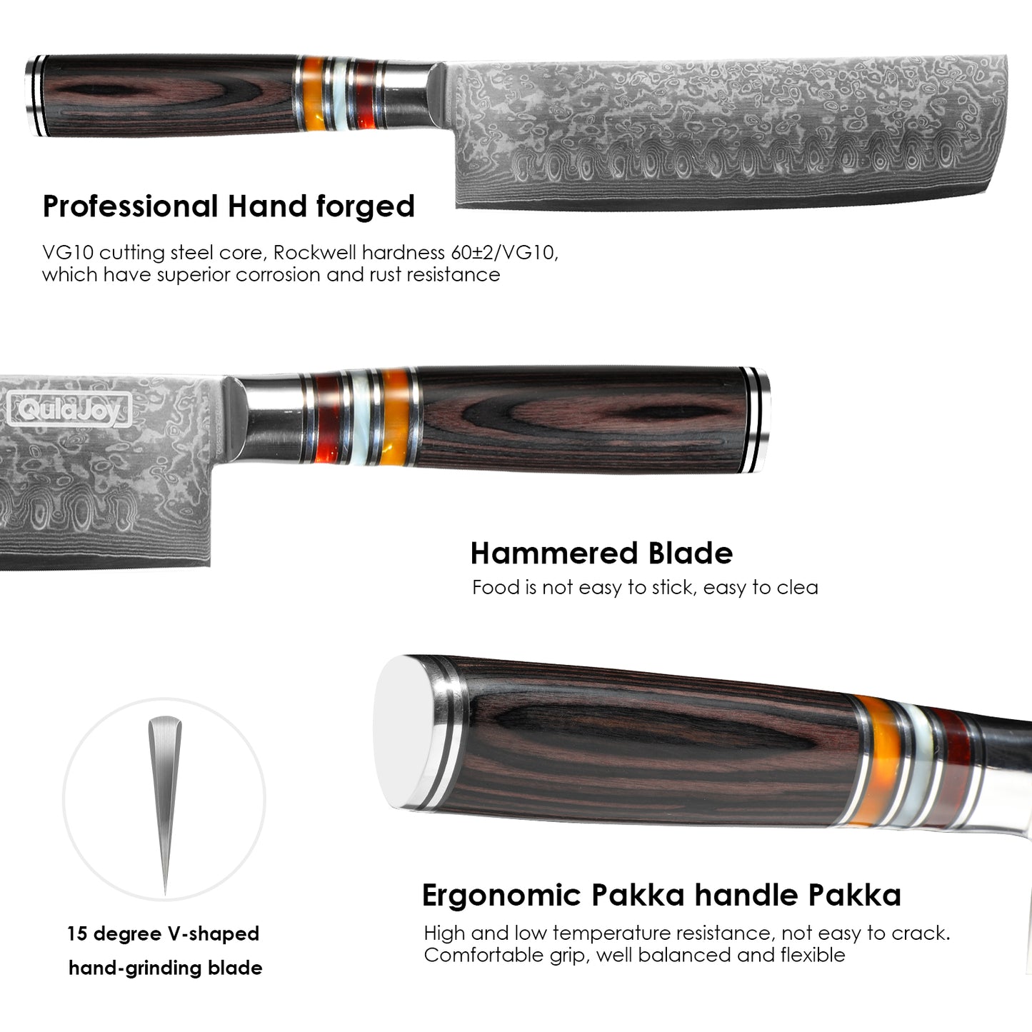 7-Inch Nakiri Chef Knife - Japanese Damascus VG-10 Steel, Pakkawood Handle