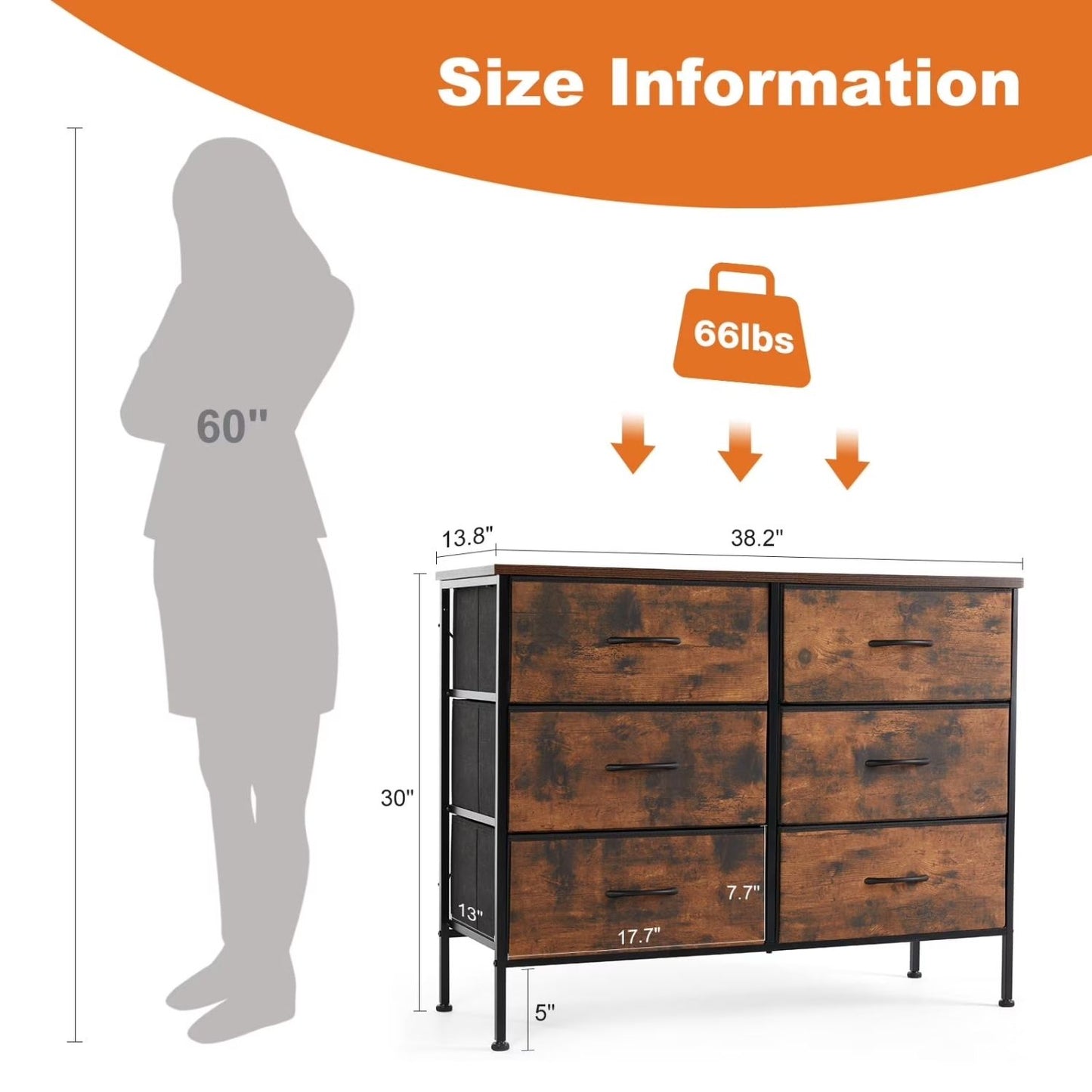 6 Drawer Fabric Dresser - Versatile Storage Cabinet for Home
