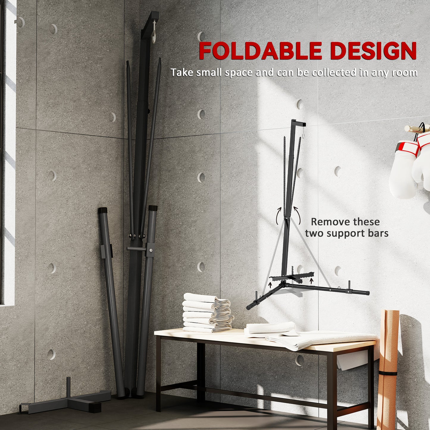 Adjustable Heavy Bag Stand - Foldable Free Standing Punch Bag Holder