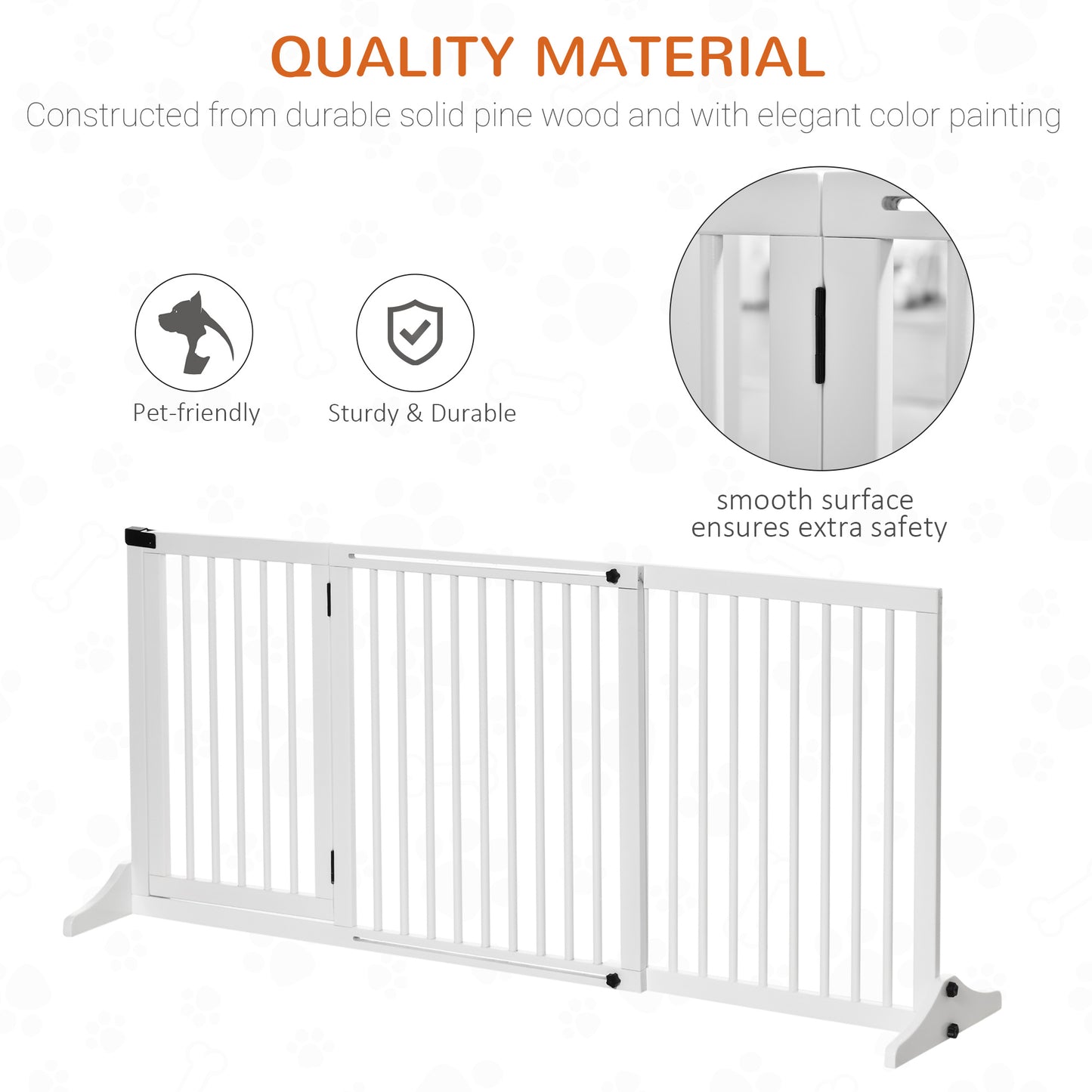 Adjustable Wooden Pet Gate with Lockable Door, 3 Panels, Freestanding, White