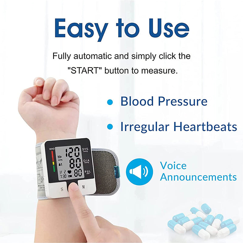Automatic Wrist Blood Pressure Monitor - Portable Digital Heart Rate Tracker