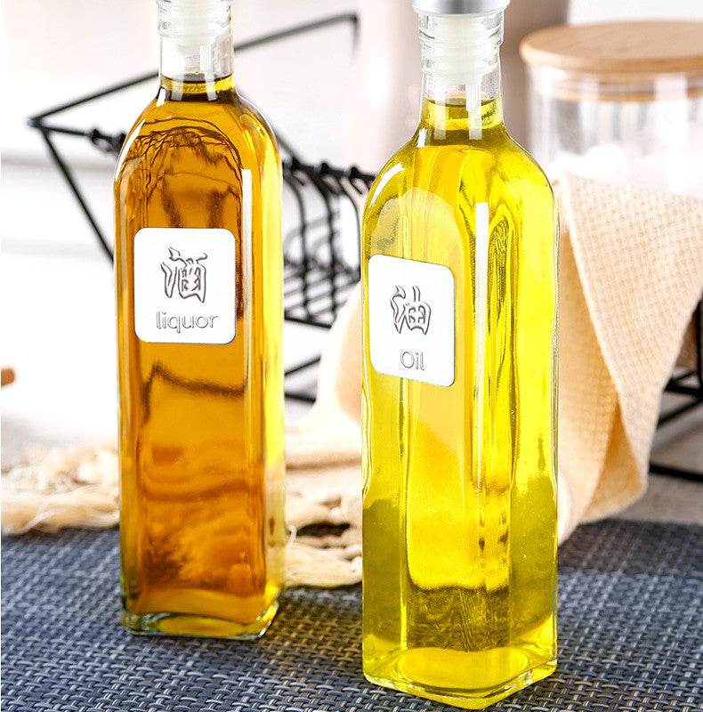 Glass Seasoning Bottle with Label and Plastic Nozzle - 500ml Kitchen Storage
