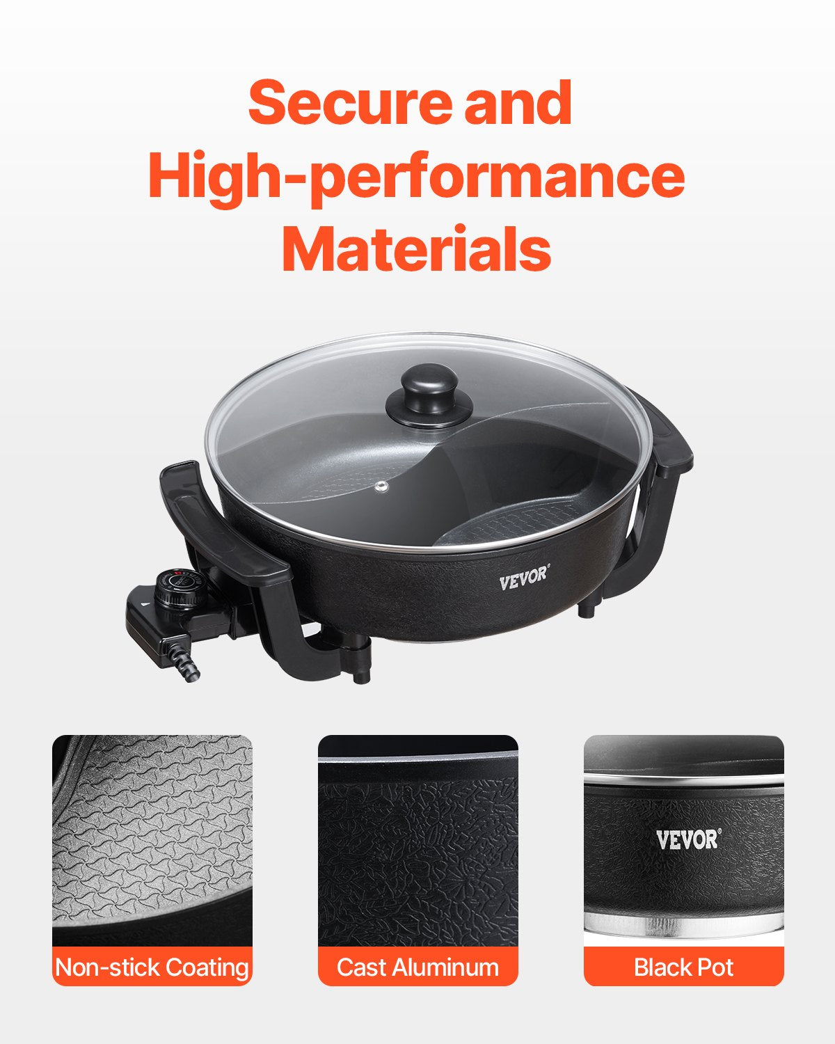 Electric Hot Pot 5L Non-Stick Divider for Family Cooking - Black