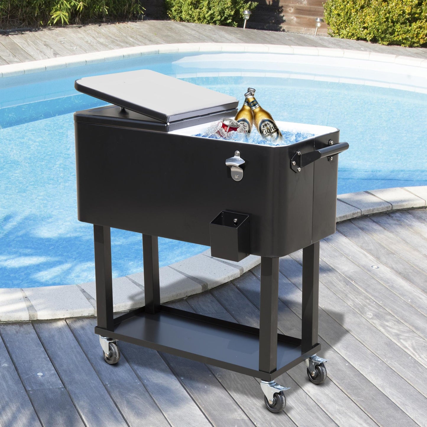 80 QT Rolling Outdoor Cooler Cart on Wheels - Black