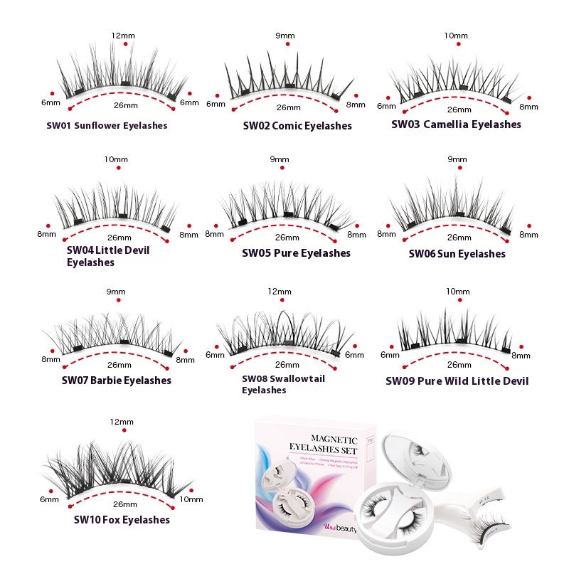 False Eyelash Set with Magnetic Soap Holder Camellia Style 26mm Eyelashes
