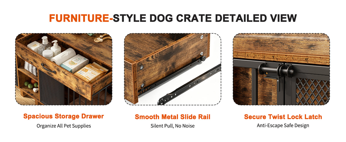 Large Wooden Dog Crate Furniture with Storage and Multi-Function Design