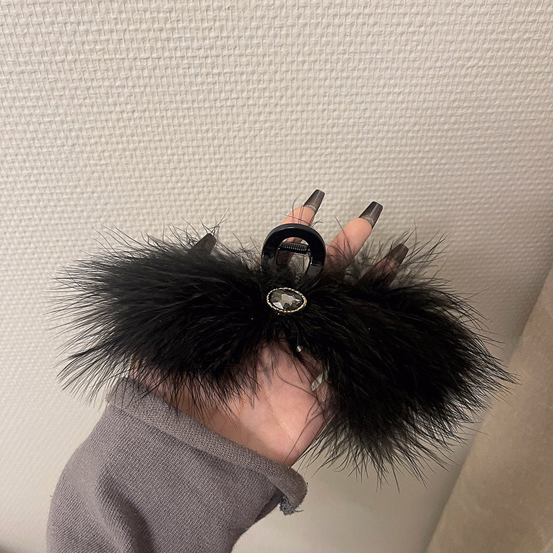 Feather Hair Accessory with Ostrich Feathers for Head Decoration - White & Black