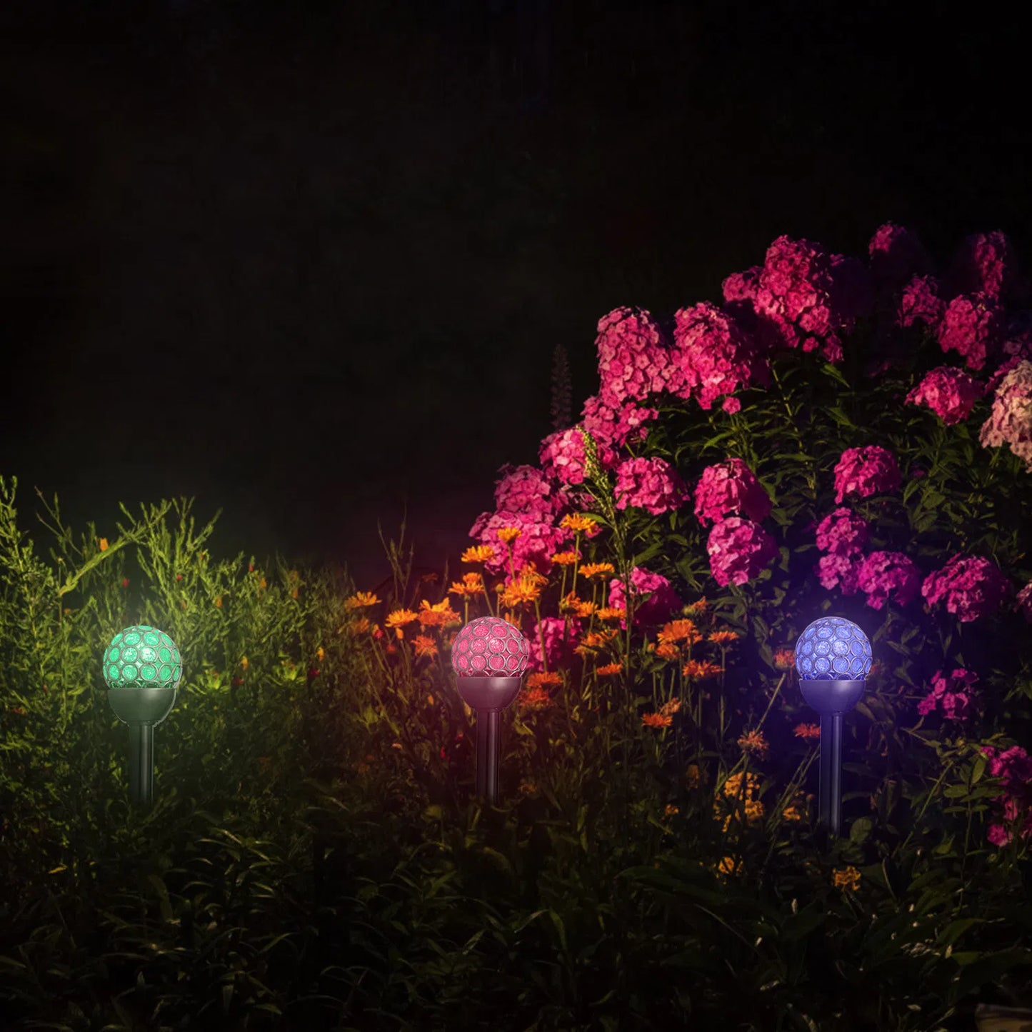 Outdoor Solar Garden Lights 3 Pack Waterproof RGB Ball Lamp Landscape Decor