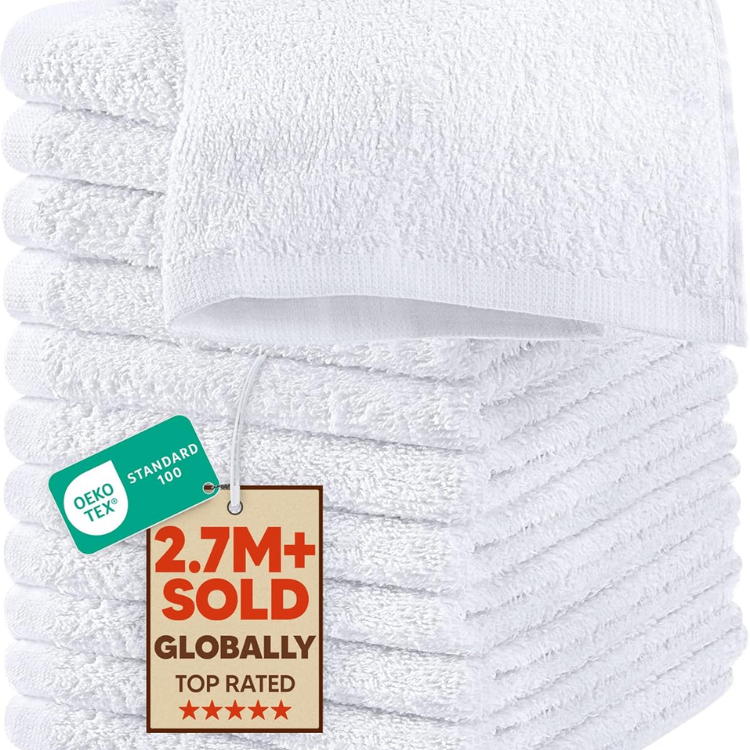 12-Pack Cotton Washcloth Set - Soft & Highly Absorbent Face Cloths