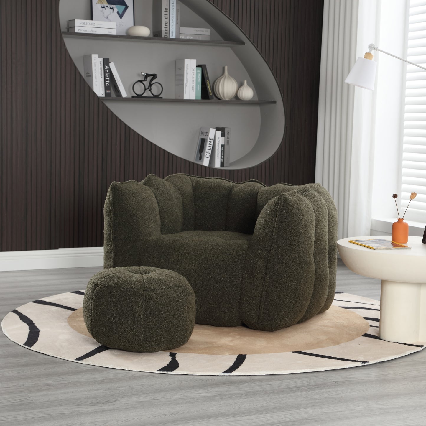 Soft Olive Green Bean Bag Chair with Foam Filler for Adults