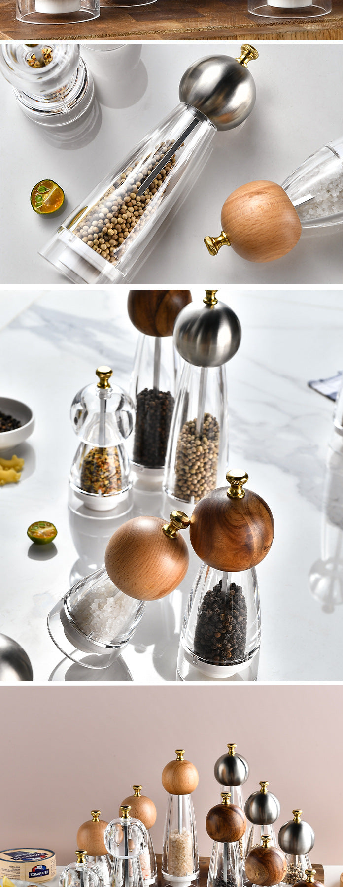 Manual Pepper Grinder with Acrylic or Stainless Steel Options - Kitchen Spice Mill