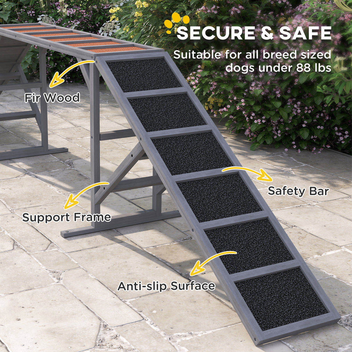 Dog Agility Ramp with Safety Bar Non-Slip Surface for Training Gray 350x230x1280mm
