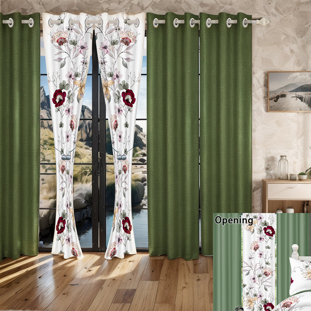9-Piece Quilt and Curtain Set - Sage Green Floral Design