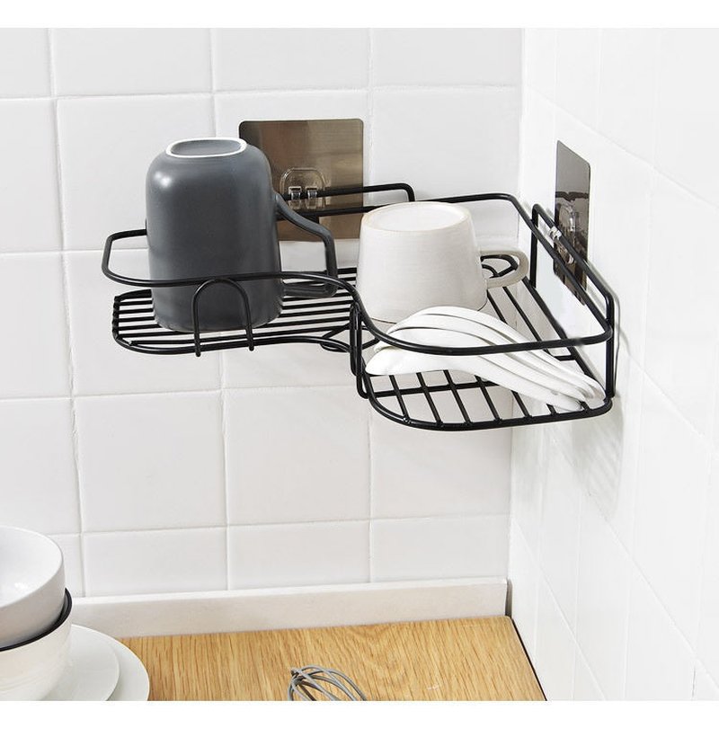 No-Drill Wall-Mounted Storage Rack with Adhesive Hooks, High Load Capacity