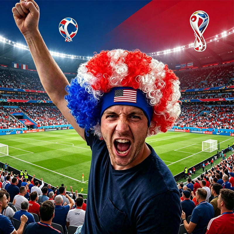 USA Flag Fan Wig - Red, White & Blue Wig for Soccer Events