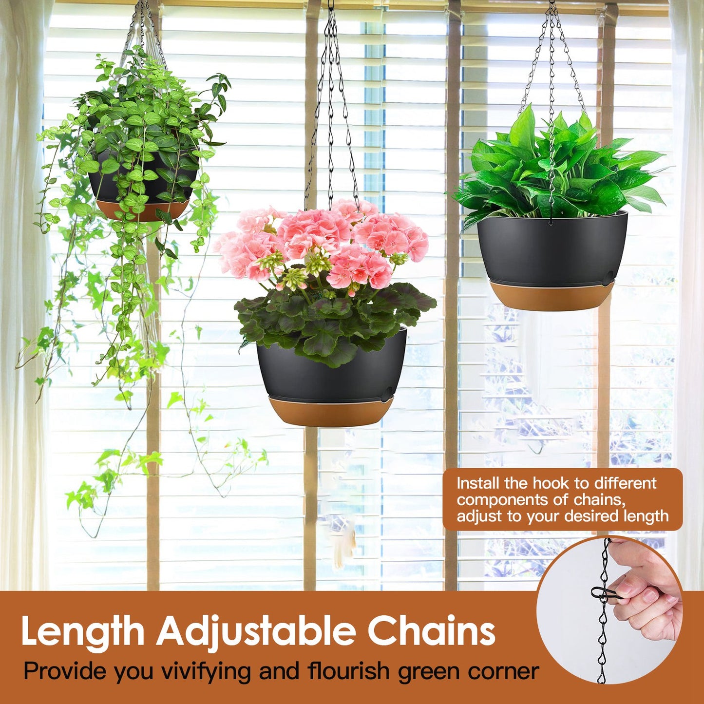 4Pcs Hanging Planters with Drainage Holes & Removable Water Trays - Indoor & Outdoor