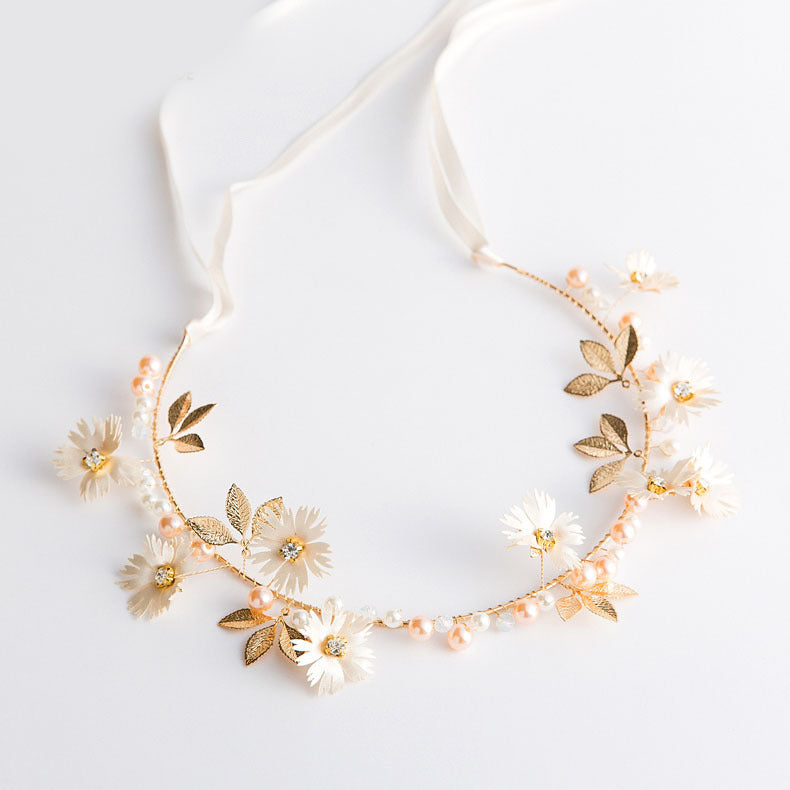 Women Floral Headband with Ribbon Wreath for Wedding and Party - Ladies Girls Garlands