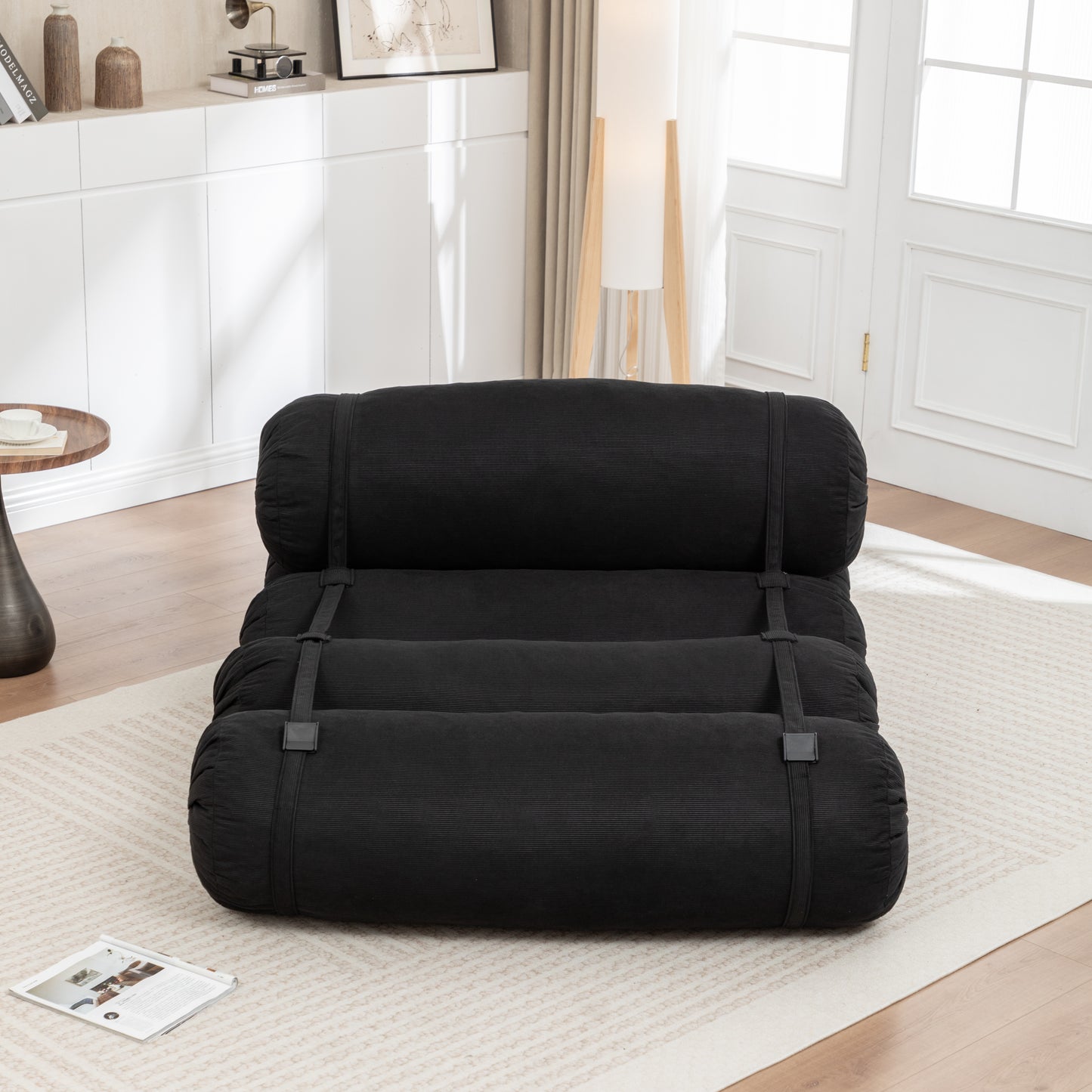 Adjustable Corduroy Floor Sofa - Black Multi-Person Leisure Chair