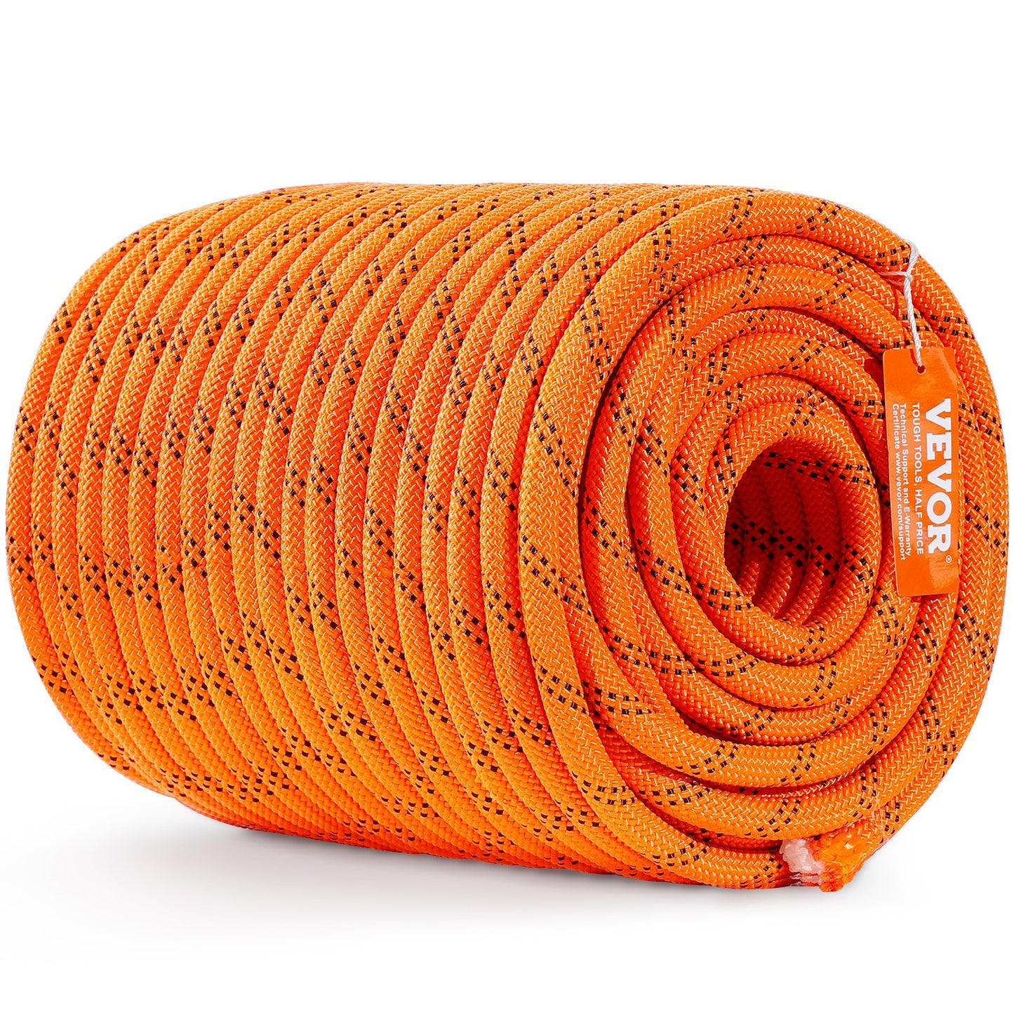 Outdoor Climbing Rope 1/2 Inch x 220 Ft Double Braided Polyester with 8000 LBS Strength - Orange
