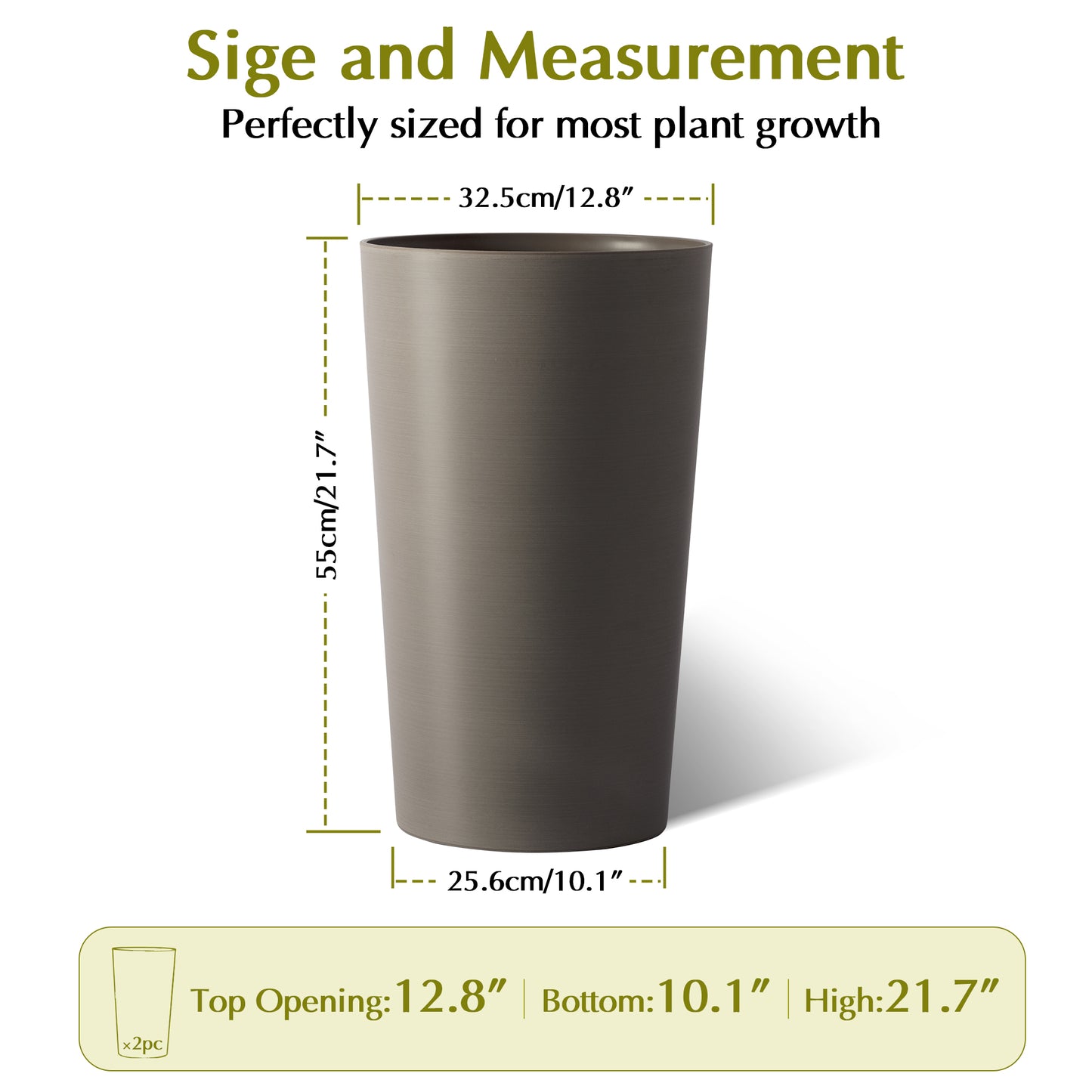 2 Pack Tall 21.7 In Planters For Outdoor Plants Modern Square Planter