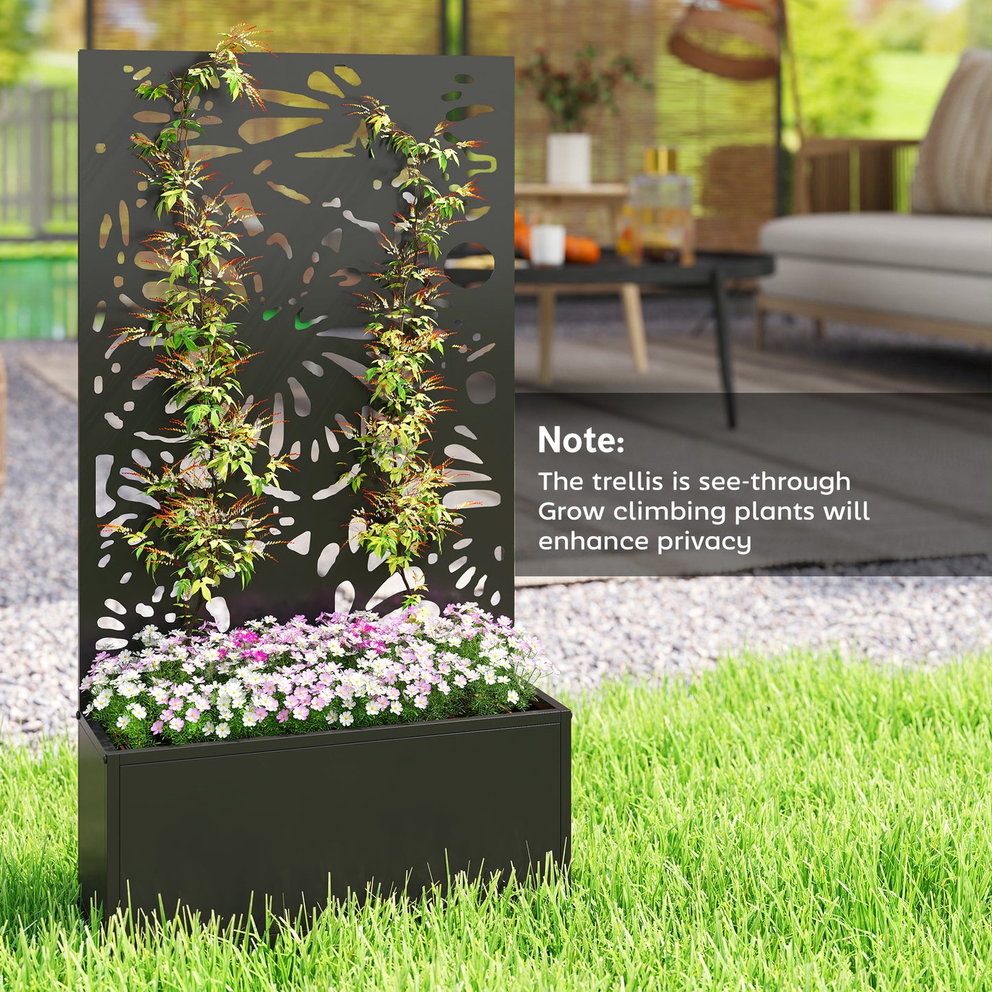 Metal Garden Bed with Trellis for Climbing Plants - Freestanding or Wall Mountable, Black 990x700mm