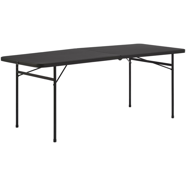 6 Foot Folding Table - Bi-Fold Plastic, Black - Seats 8