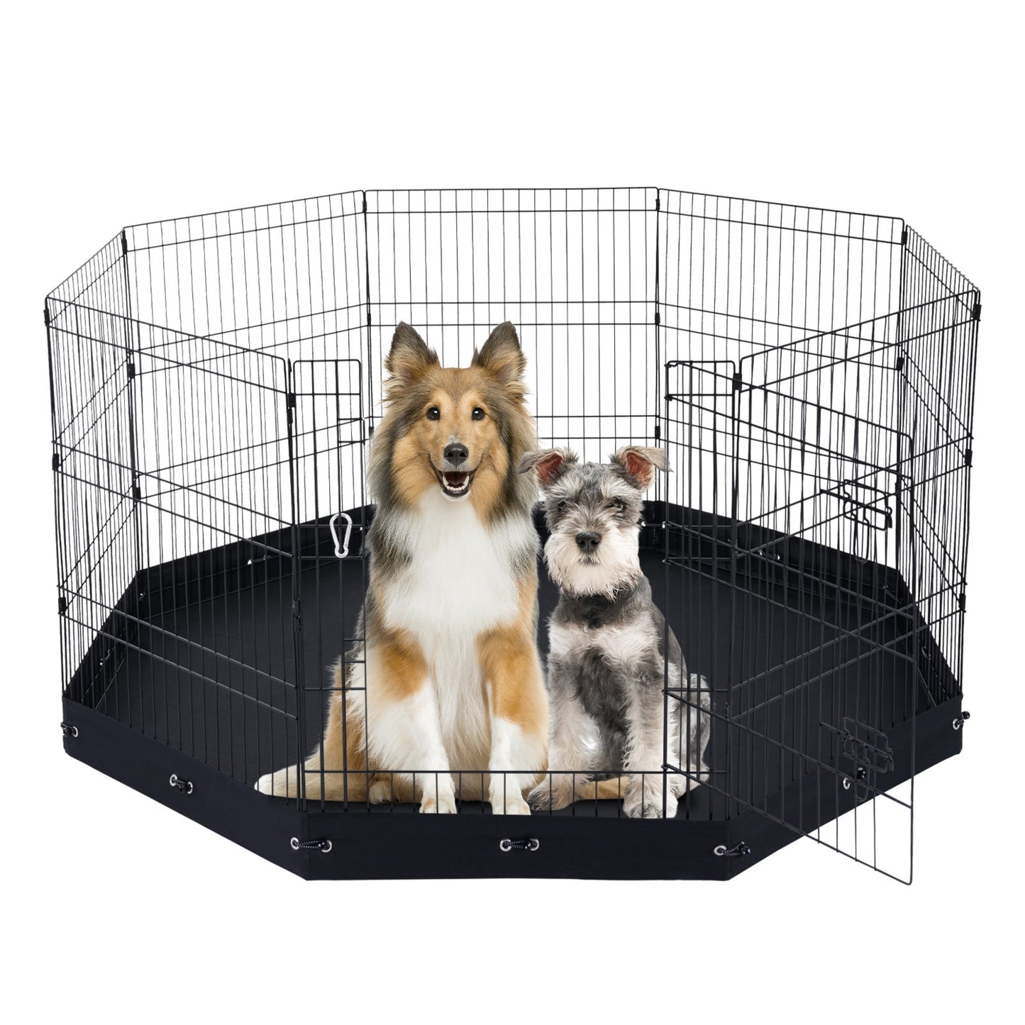 Foldable Metal Dog Playpen 8 Panels with Bottom Pad 30-Inch Height - Black