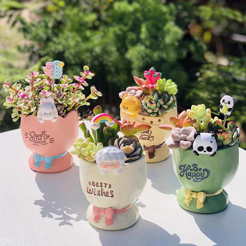 Resin Cartoon Animal Planters - Cute Succulent Flower Pots in Rabbit, Lamb, Cat & Panda Styles