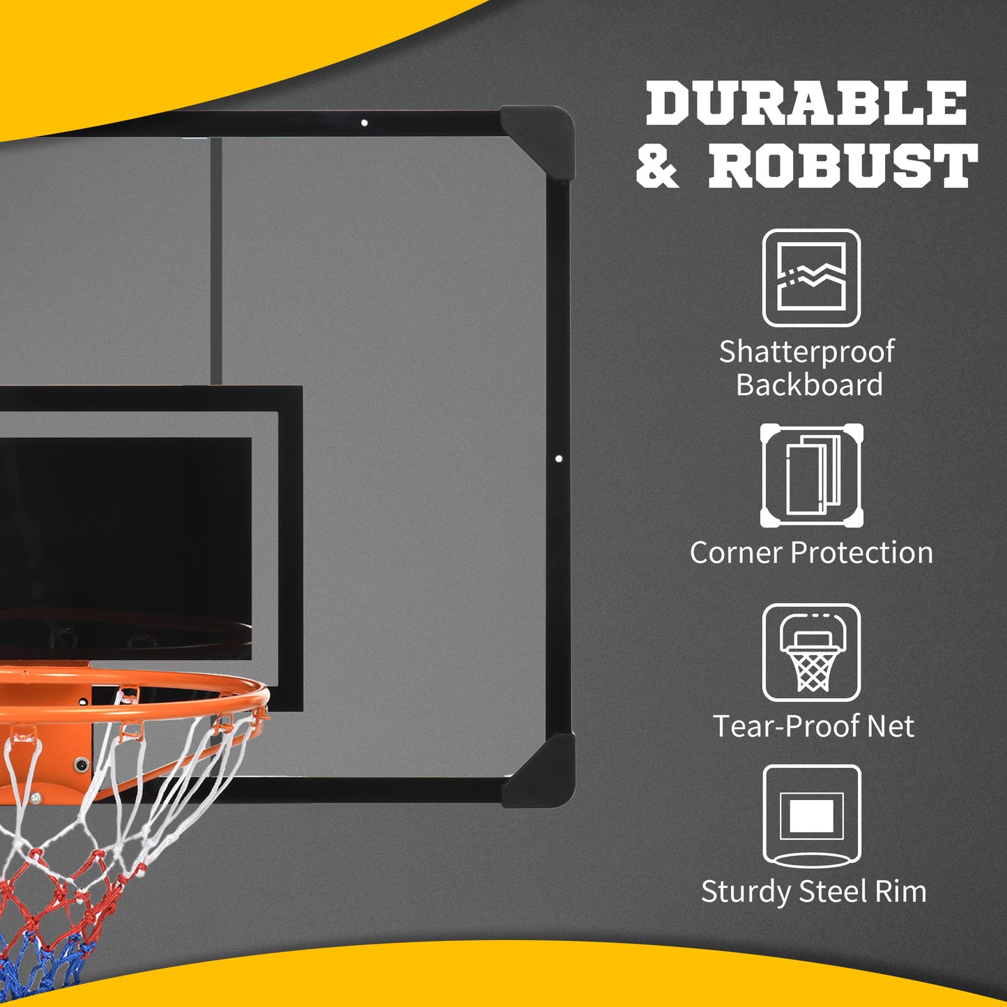 Wall Mounted Basketball Hoop - Shatterproof Backboard & All-Weather Net