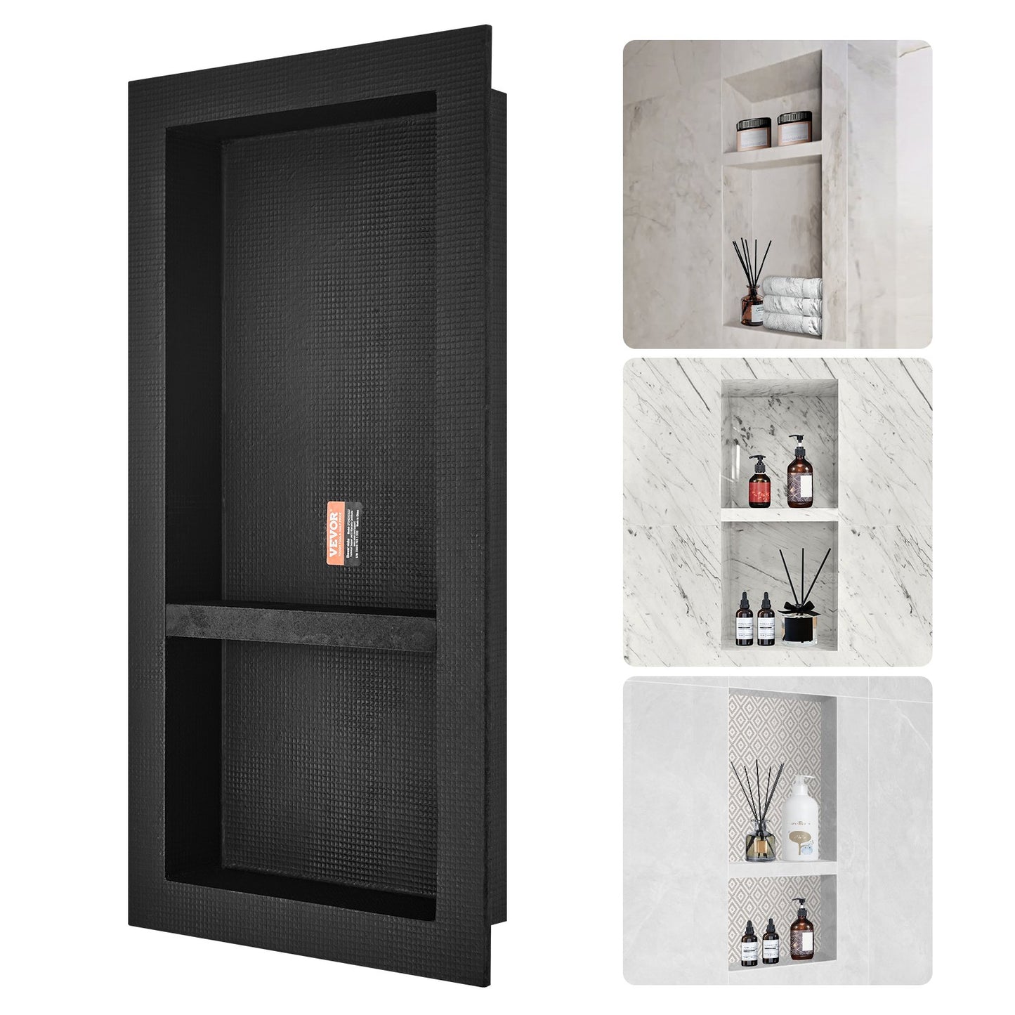 Recessed Shower Niche with Double Shelf Organizer - Black
