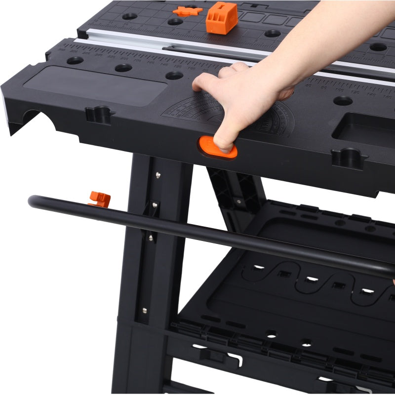 Heavy-Duty Portable Folding Workbench with Clamps - Adjustable Garage Sawhorse