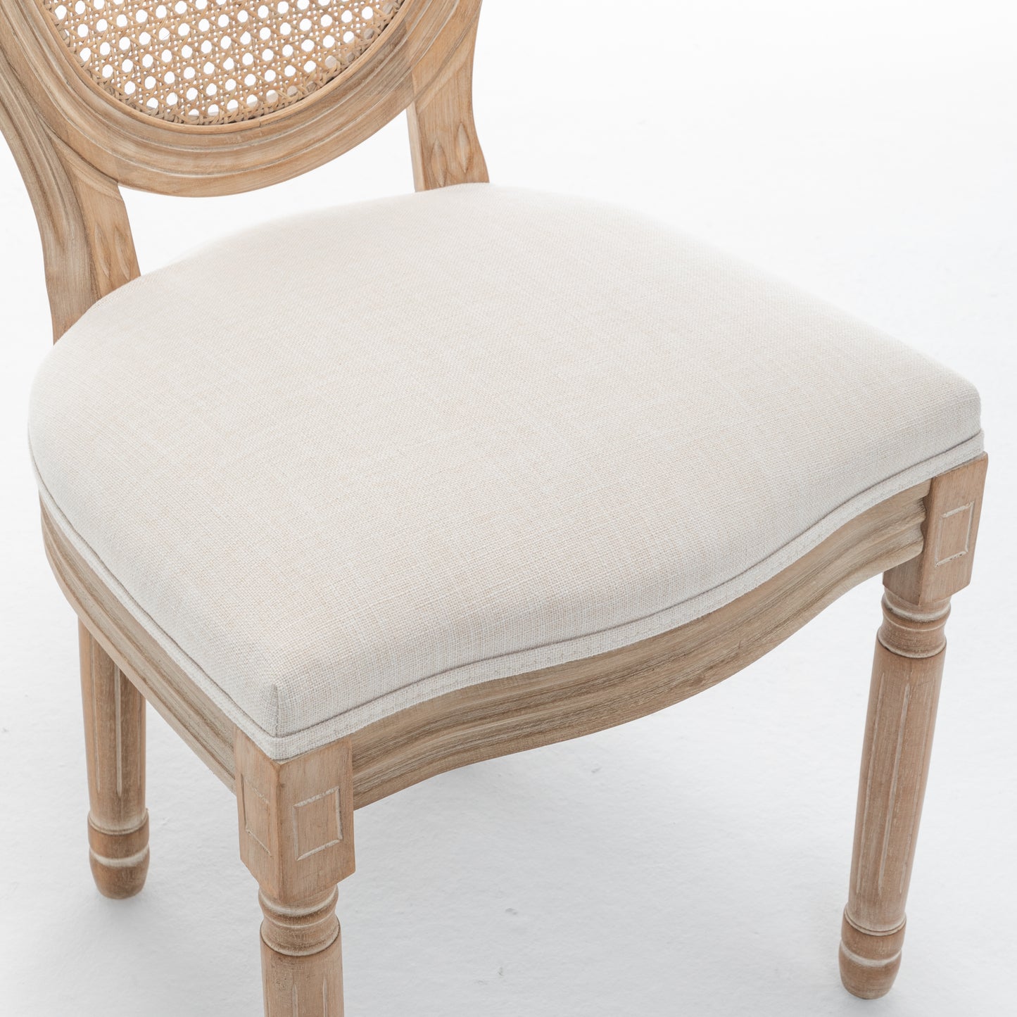 Farmhouse Dining Chairs with Cushioned Linen Seat - Set of 2, Beige