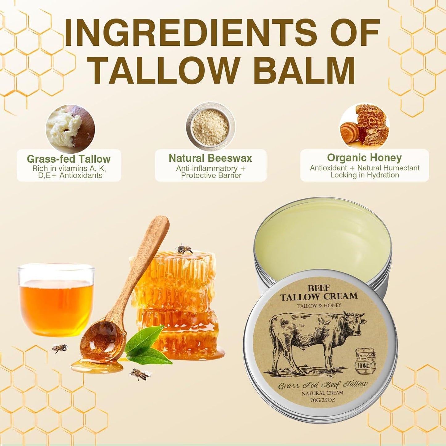 Honey Cow Fat Moisturizing Skin Cream for All Skin Types – 70g