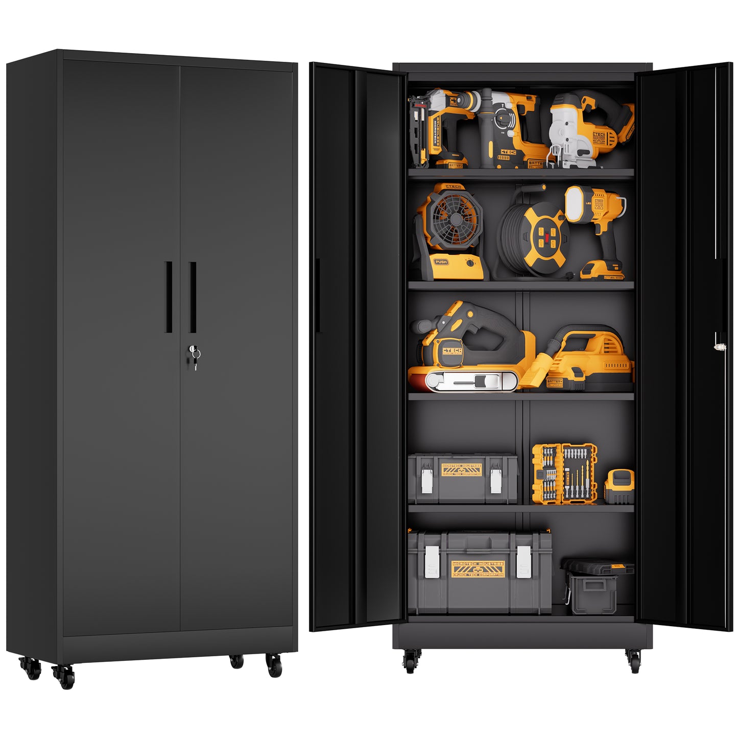 Garage Storage Cabinet With Wheels And Lock, 71 Inch Heavy Duty