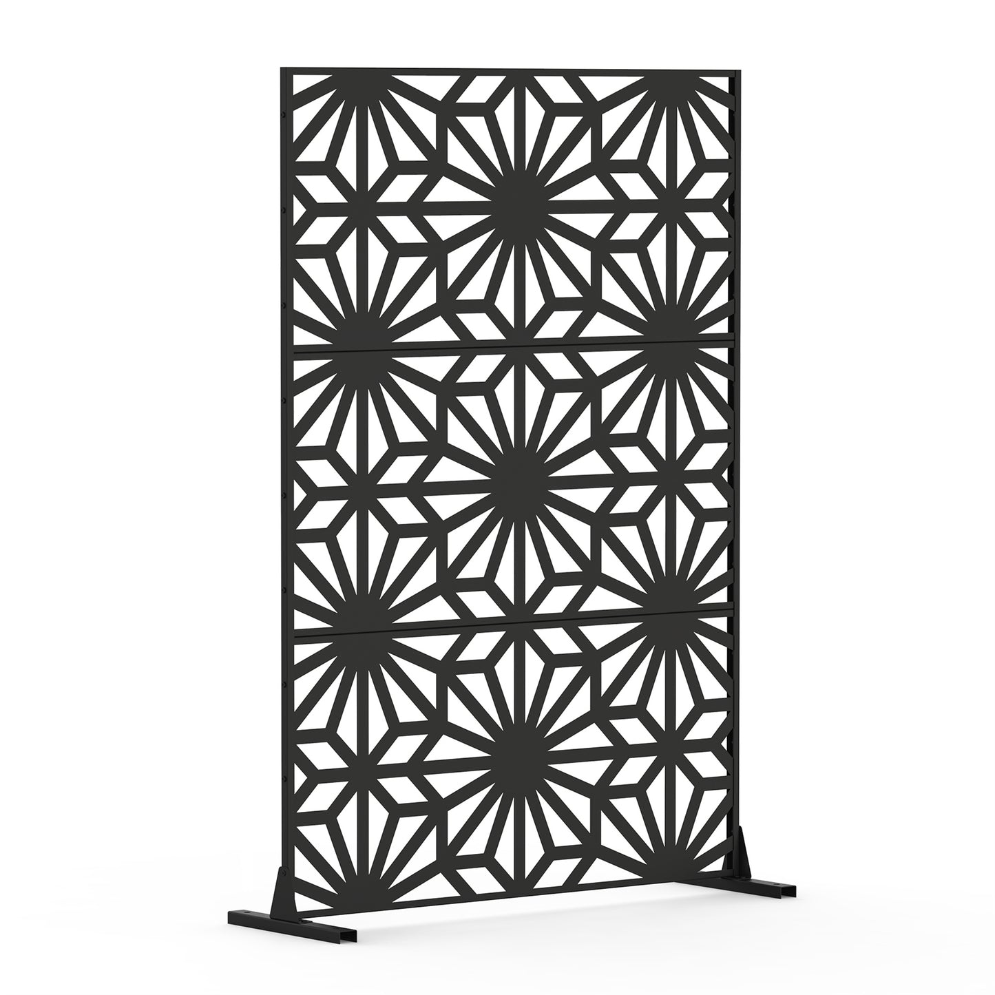Freestanding Metal Privacy Screen - Black Flower Design for Balcony & Garden