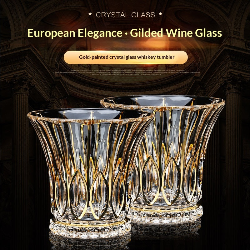Large Gold-Trimmed Gin Crystal Glass - Vintage Drinkware for Bar & Kitchen