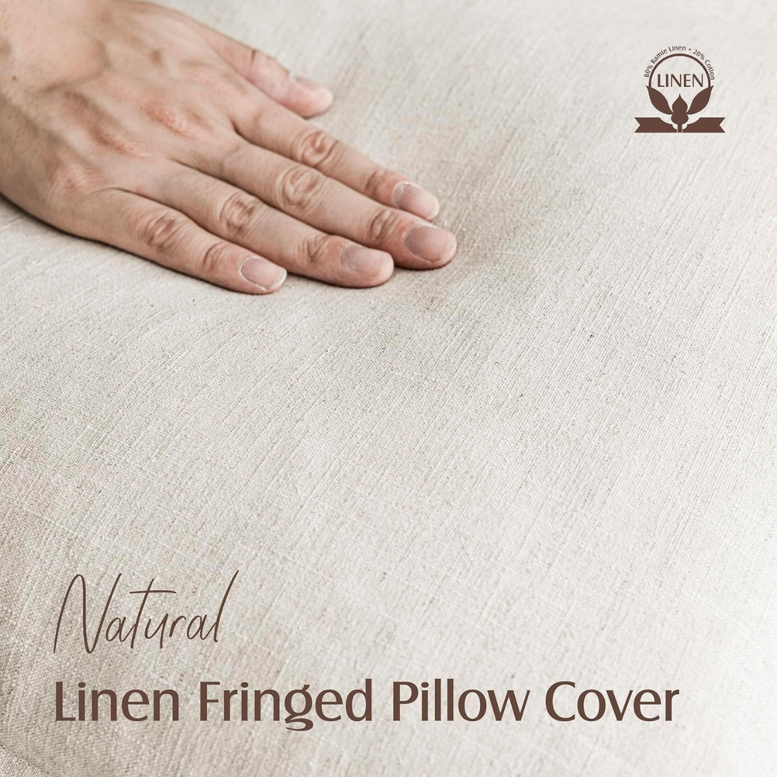 Decorative Linen Fringe Throw Pillow Cover 18x18 Inches - Beige