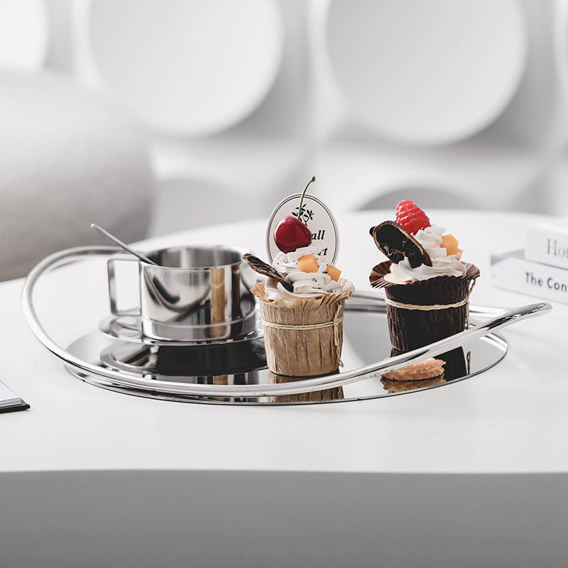 Wooden and Stainless Steel Mirror Tray for Living Room Tea and Coffee Storage
