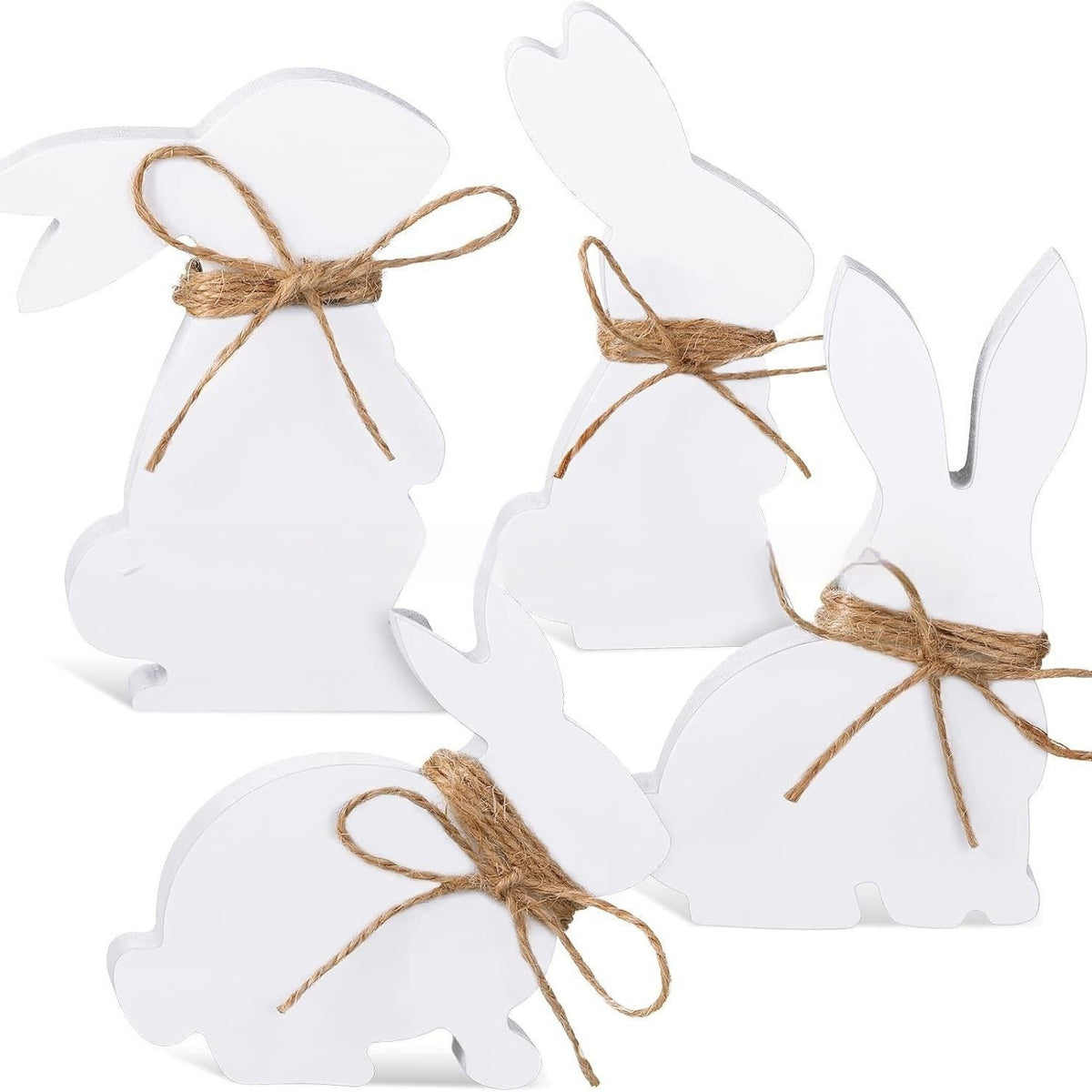 Wooden Easter Bunny Decorations Set - 4 Pieces Holiday Ornaments