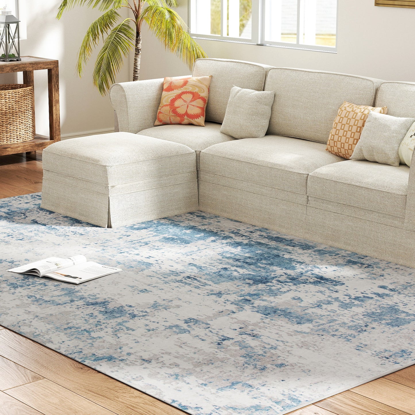 Machine Washable Blue Area Rug 8x10 - Non-Slip Modern Carpet