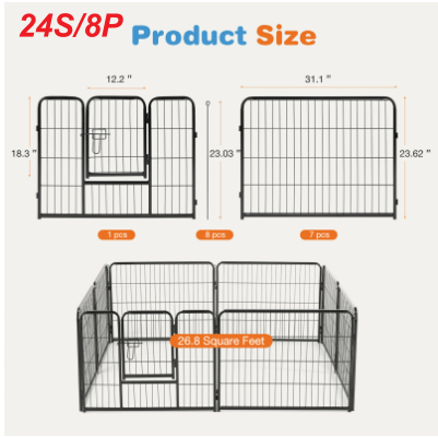 Indoor Outdoor Metal Dog Playpen Fence with Door - Multiple Sizes & Configurations