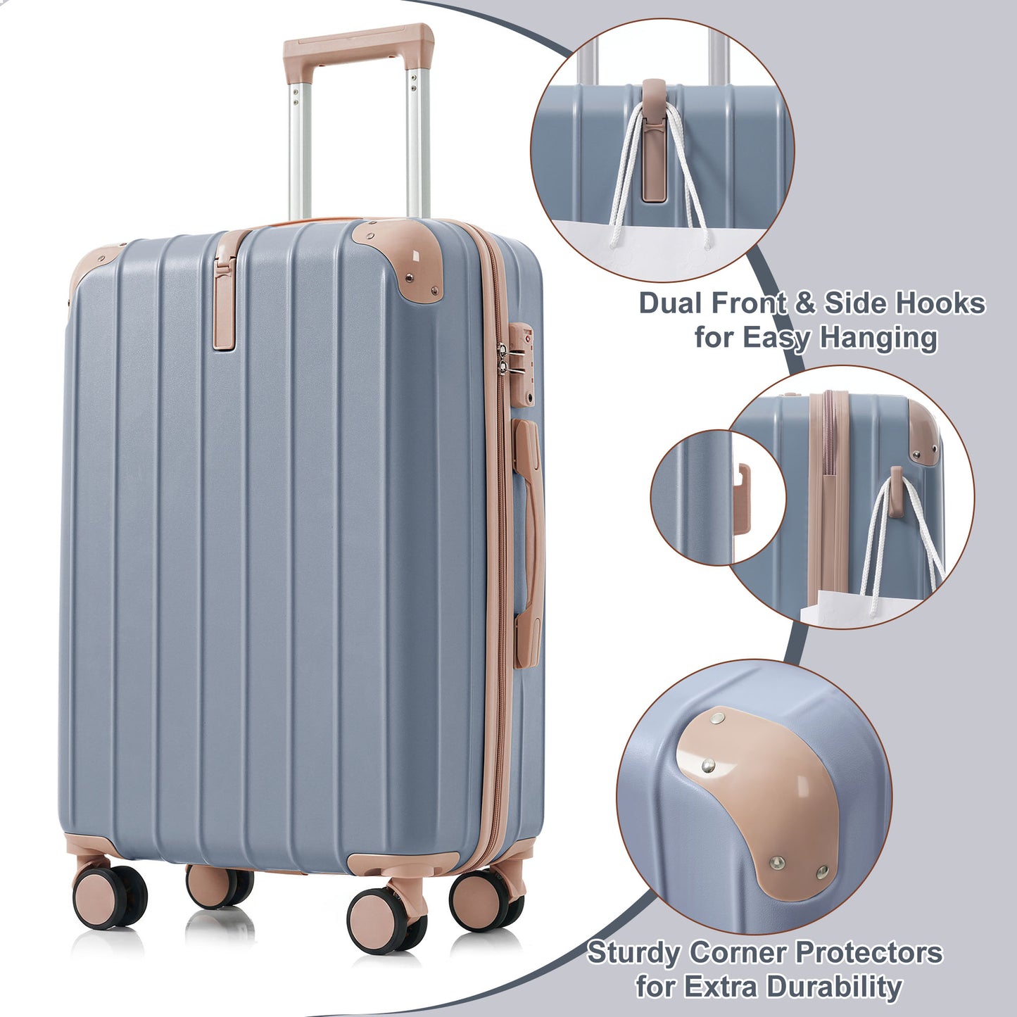 Premium ABS 3-Piece Travel Luggage Set with TSA Locks - Light Blue