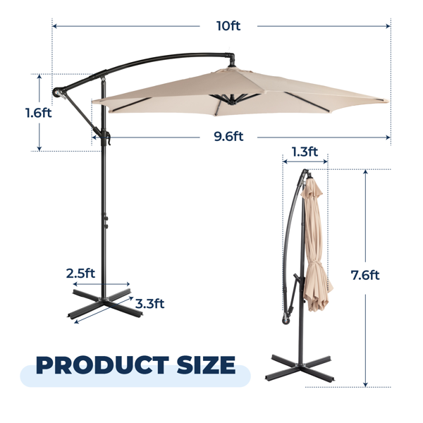 10FT Round Offset Patio Umbrella with Crank & Adjustable Tilt