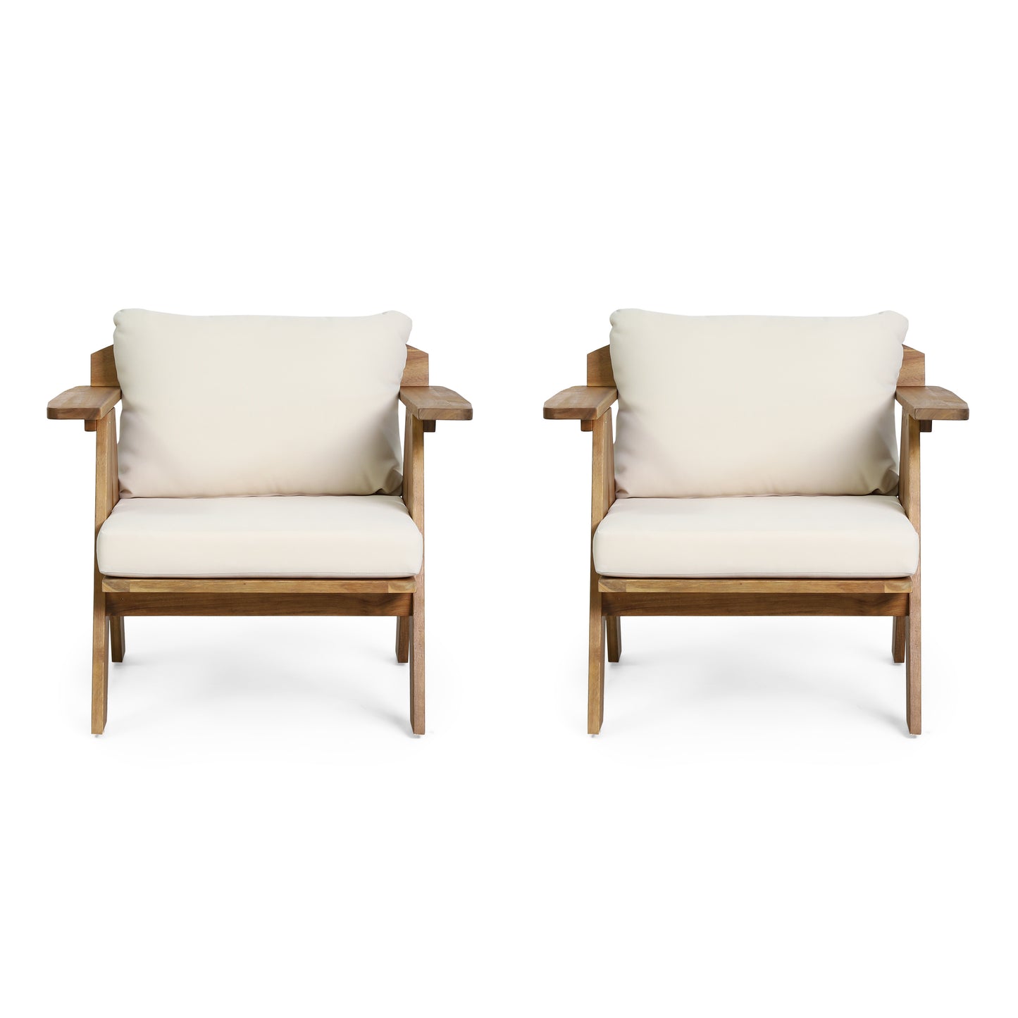 Outdoor Acacia Wood Club Chairs With Cushions Set Of 2 , Teak Finish