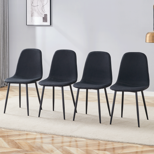 Set of 4 Black Linen-Cotton Dining Chairs with Metal Legs