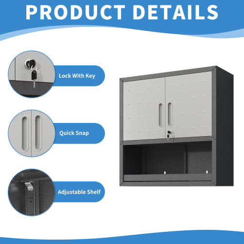 Wall-Mounted Metal Tool Storage Cabinet with Locking Doors and Shelf for Garage and Warehouse