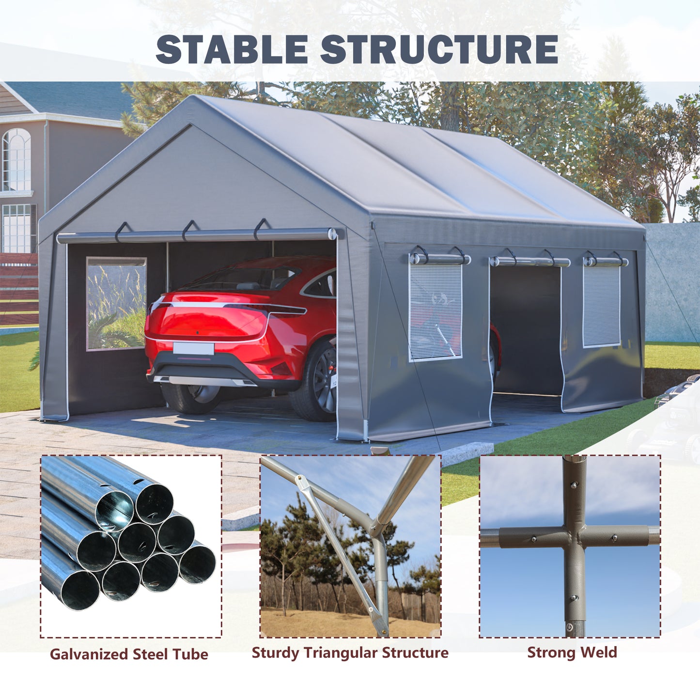 13'x20' Waterproof Canopy Tent with Roll-Up Doors - Silver